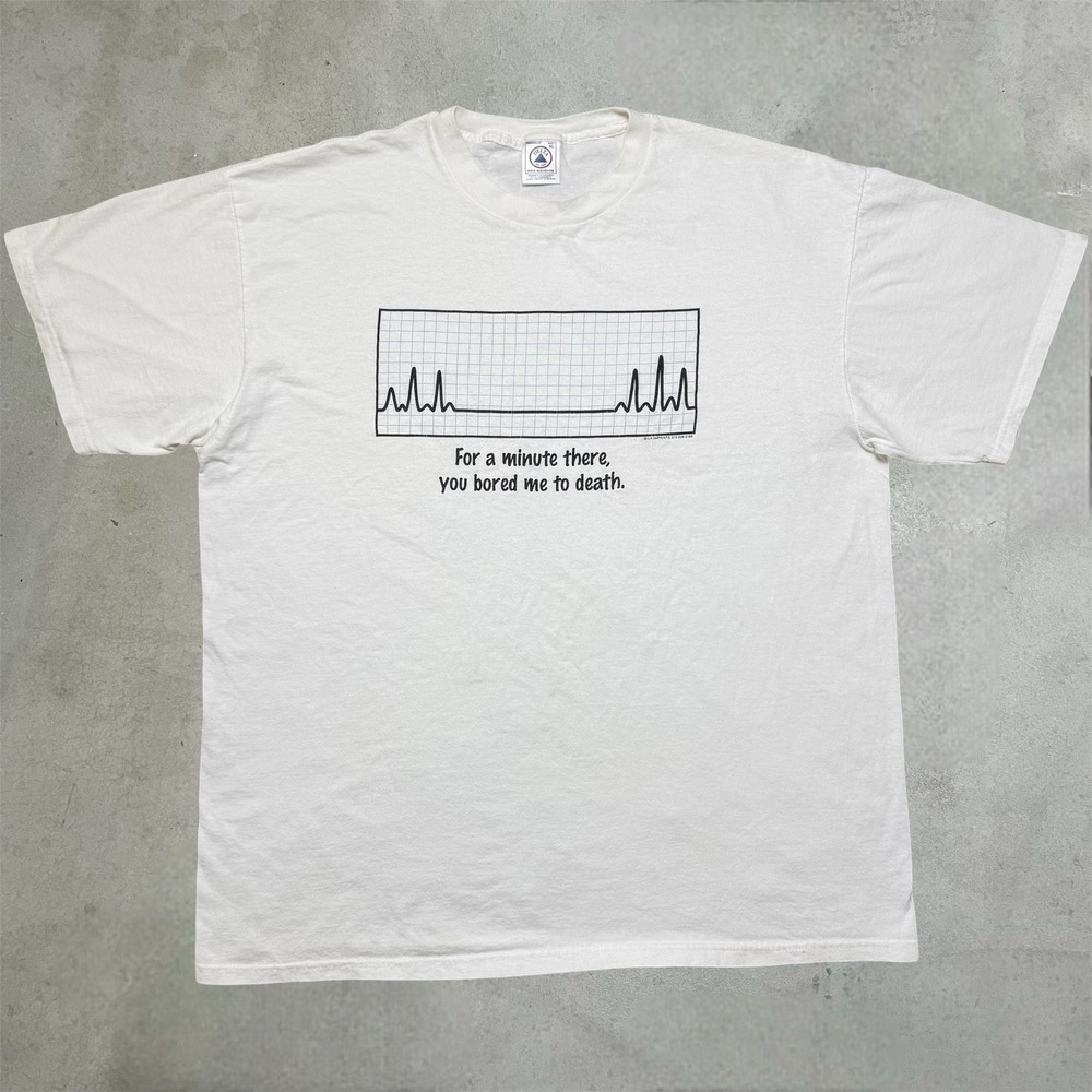 Vintage Graphic Tee Mens XL White Bored To Death EKG‎ Heart Rate Funny Novelty